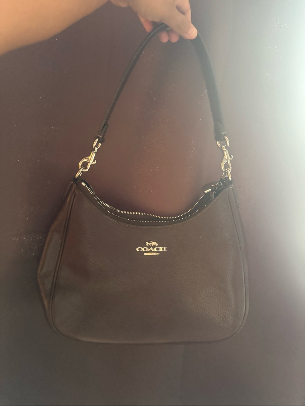 Coach Dark Brown Leather Shoulder Bag with Gold Hardware